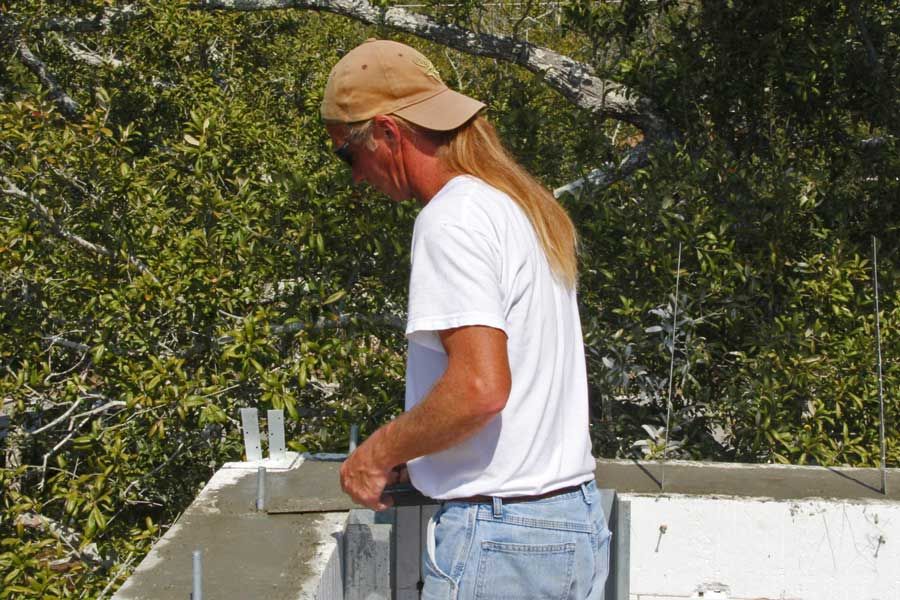 Will sets the anchor bolts in an ICF wall